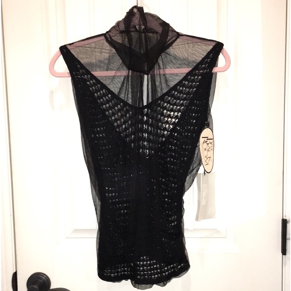 Alessandro Dell'Acqua Tops - Alessandro Dell ‘Acqua  S(44) Black Sleeveless Top with Sheer Italian Tulle
